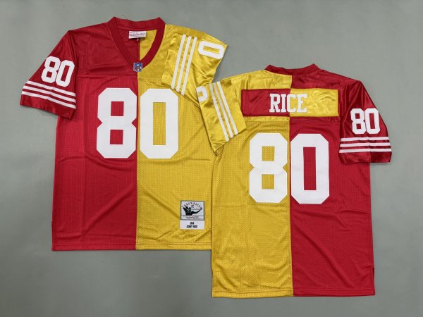 Men's #80 Jerry Rice San Francisco 49ers Red and Yellow Jersey